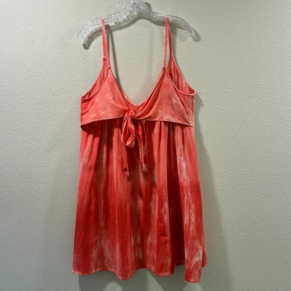 ATTIC SALT Strappy Tie Dye V-Neck Bow Tie Empire Mini Sundress Orange/White XL - Picture 2 of 11